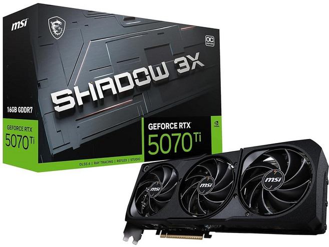 Msi 게이밍 RTX 5070 TI 16G 섀도우 3X OC 그래픽 카드 (16GB GDDR7 256비트 최고의 성능: 2497 MHz 디스플레이 포트 x3 2.1a H