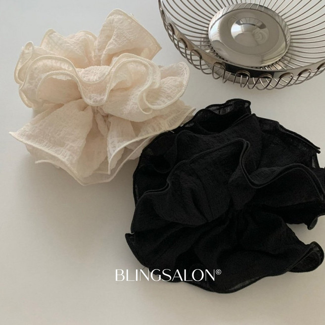 블링살롱 국내제작 1+1 2개세트 블룸 쉬폰 와이드 헤어슈슈 머리끈 왕 곱창밴드 2컬러 세트 여성 헤어 곱창끈