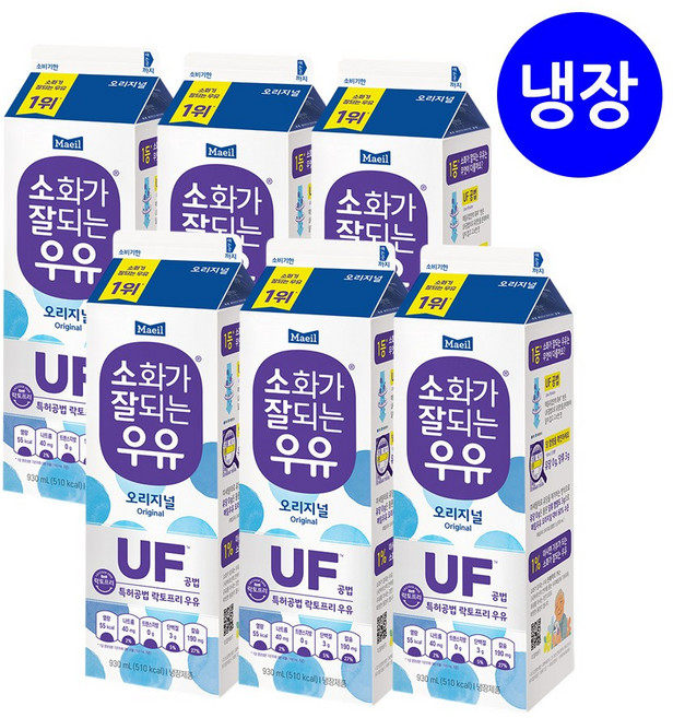 매일유업 매일우유 소화가 잘되는 우유(유당제거) 930ml, 6개