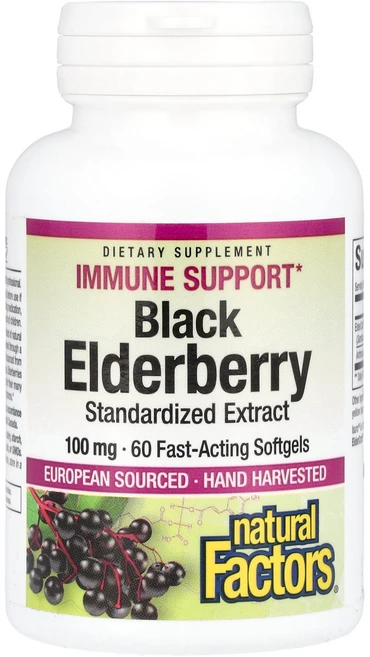 Natural Factors Black Elderberry 100 mg 60 Fast-Acting Softgels, 60 Count, 1개, 60정 - 쿠팡