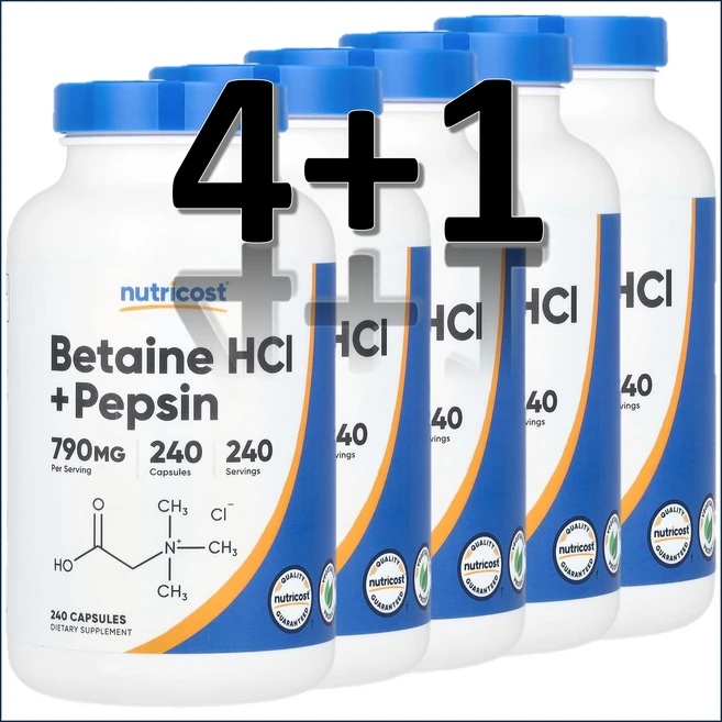 [4+1] 뉴트리코스트 베타인 HCI + 펩신 790mg 240회분, 240정, 5개 - 쿠팡