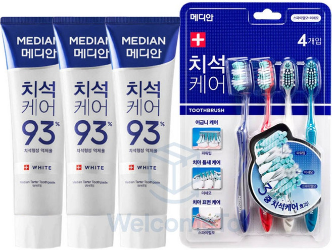 메디안 치석 화이트 치약120g 3입+ NEW치석케어칫솔 4입/플로럴 민트향, 1개
