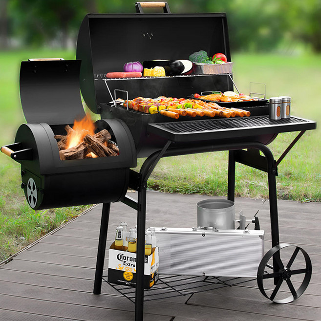 카나모 오프셋 스모커 바베큐그릴 대형 훈제 숯불 그릴 야외 훈연 기계 스모크 바베큐, 1개