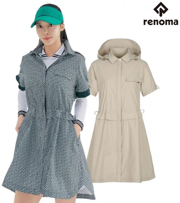 레노마 골프 여성 골프 봄 캐주얼 생활 방수 카라 반팔 원피스 RWONN-5372, 색상 : 그린100