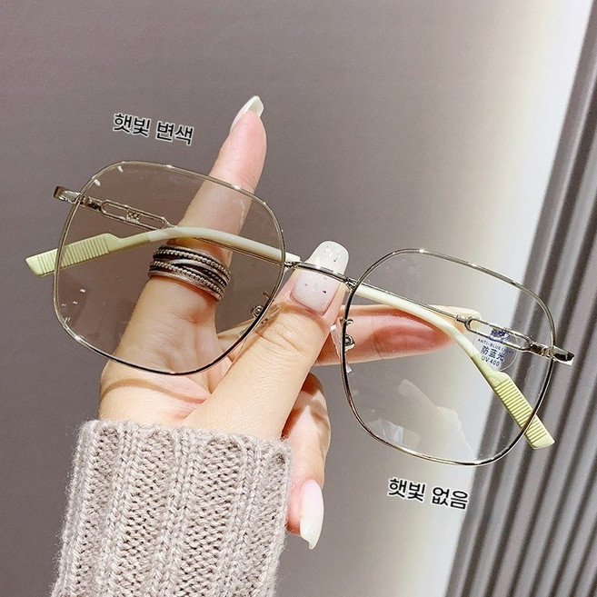 DZX 남녀공용 변색 패션 블루라이트 차단 안경 뿔테 패션 선글라스 안경천+안경집