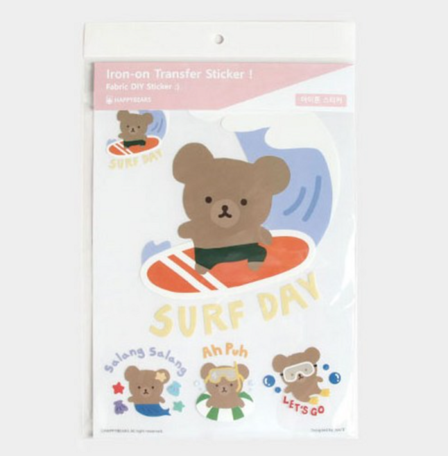 해피베어스 아이론 스티커 열전사지 55-842, 서핑 베어., 1개