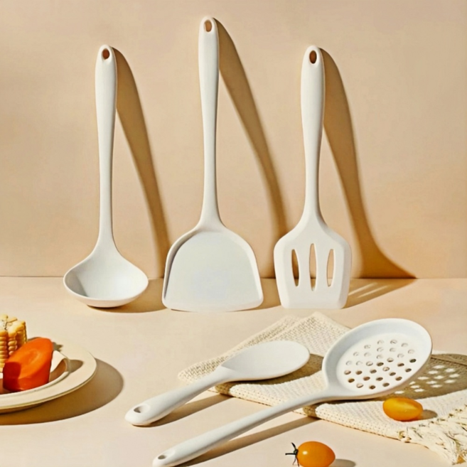 1988life 실리콘 조리도구 5종 세트, 1세트, 크림화이트, 실리콘 조리 5종