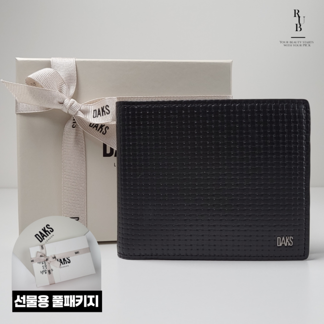 닥스 남성 메쉬엠보 블랙 소가죽 반지갑 선물용 풀패키지