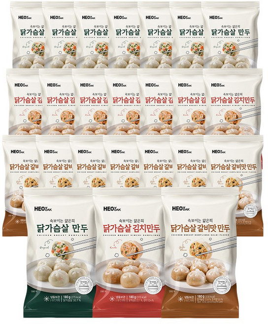 허닭 속보이는 쫀득한 얇은피 닭가슴살 만두 3종 혼합, 24개, 180g