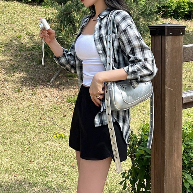 티데일리 여성용 베베 루즈핏 남방 체크 셔츠