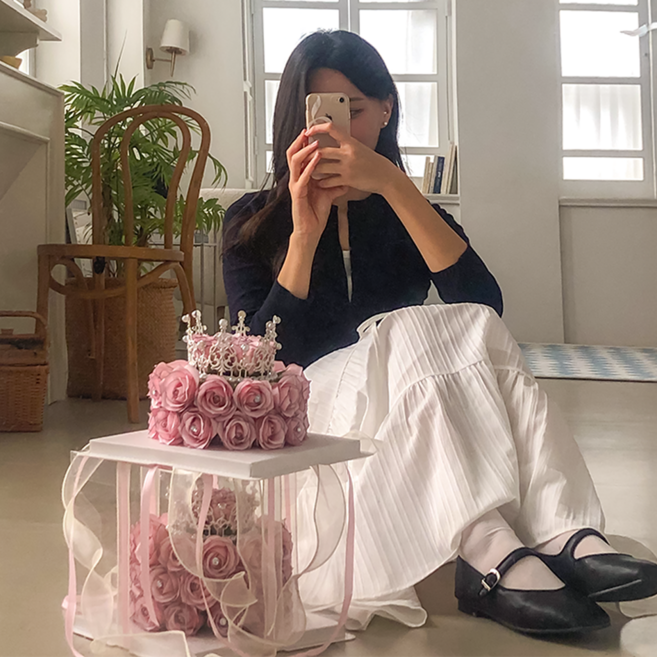 마음담은집 조화 비누꽃 장미 티아라 케이크, 핑크 대형(3단), 1개