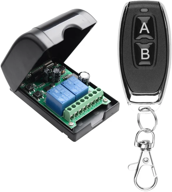 DC 12V-48V 433Mhz RF 무선 원격 제어 스위치 릴레이 2CH 다기능 수신기 모듈 차고 커튼 조명, 04 RK02E J027AB-1 Black