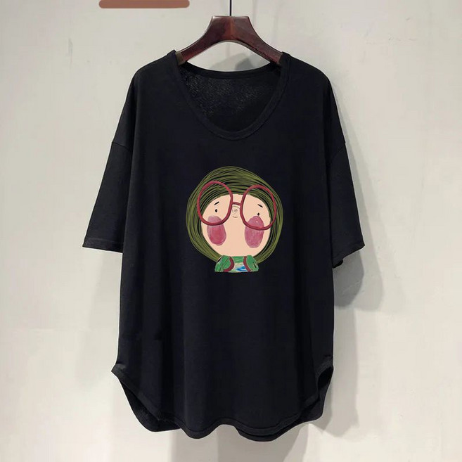 150kg까지 빅사이즈 1+1 여성 프린트 하프 날씬해보이는 반팔 티셔츠 여름 편한 캐릭터 캐주얼 심플 무지 루즈핏 언발티 부드럽게 단아한 통기성 레터링 패션 5xl 6xl 티