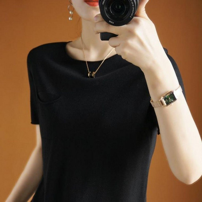 여름 여성 반팔 니트 블라우스 부드러운 라이오셀 티셔츠