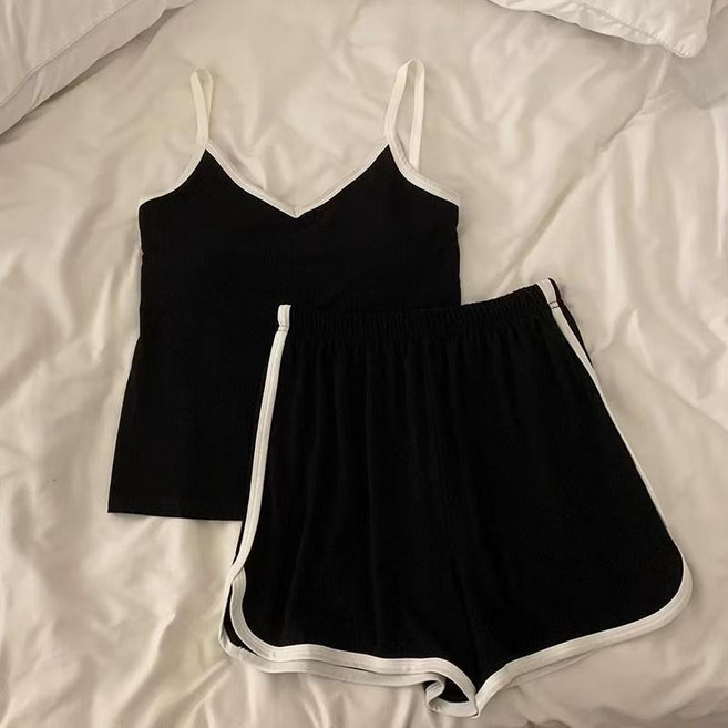 冰絲睡衣套裝 帶胸墊 休閒家居服