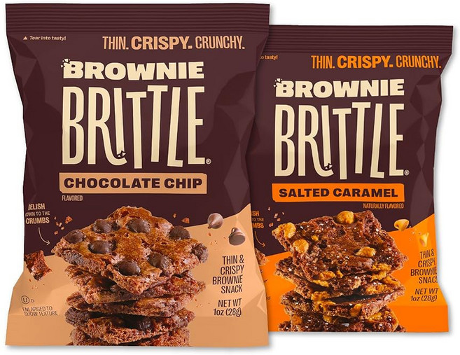 브라우니 취성 - 초콜릿 칩 & 소금에 절인 캐러멜 얇고 바삭한 달콤한 스낵(20개들이 팩 1온스) 리치 고메 바이트 디저트, 2 Chocolate Chip & Salted Cara, 1 Ounce (Pack of 20), 1, 28g