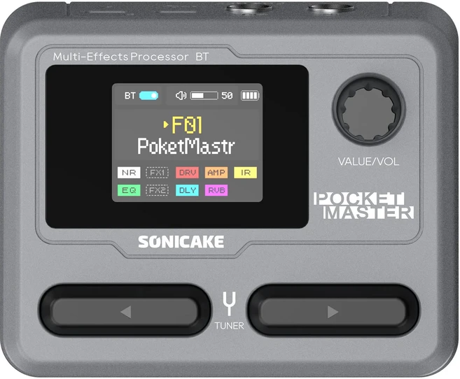SONICAKE Pocket Master 기타 베이스 앰프 100 멀티 이펙트 페달 APP 제어 1.77 LCD 컬러 스크린 내장 배, 02 Gray