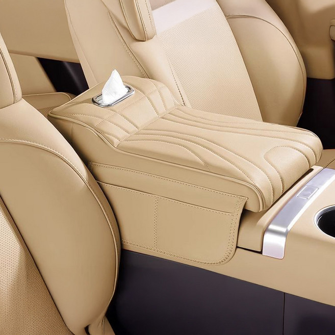 윈라이트 차량용 팔걸이 콘솔 쿠션 휴지꽂이 홀더 핸드폰 거치대 수납함, 브라운, 1개