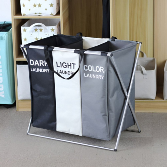 접이식 런드리 빨래 바구니 천 세탁 바구니 옥스포드, 간편접이식 런드리바구니(분리보관3칸), mod 간편접이식 런드리바구니(분리보관3칸)