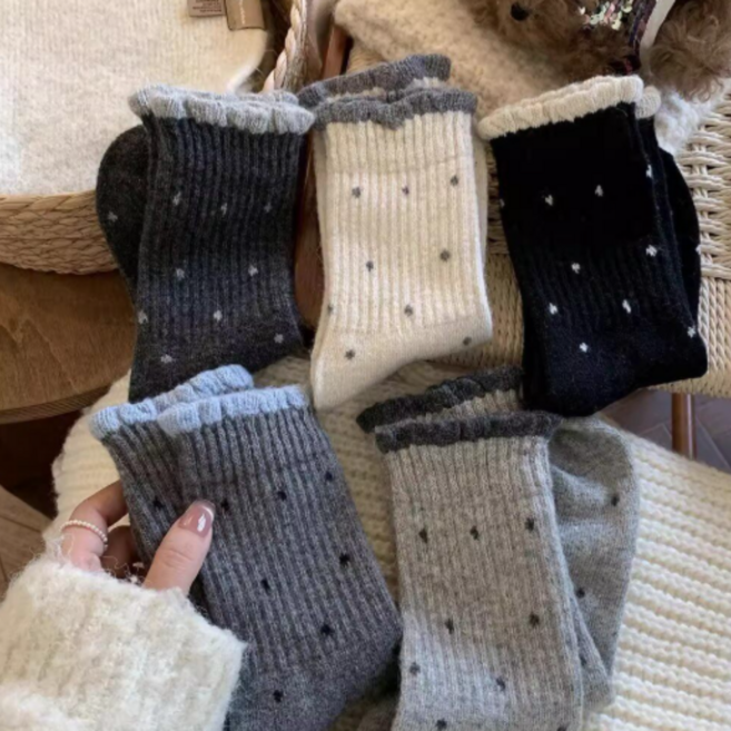 럽니드삭스 5켤레 여성용 골지 레이스 양말