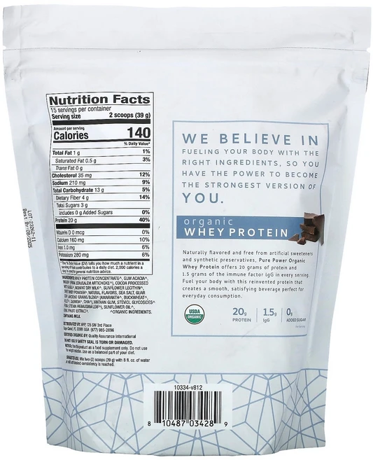 Dr. Mercola Pure Power Whey Protein Chocolate 1 lb 4.6 oz 585 g, Dr. Mercola, Pure Power, Whey, 585g, 1개 - 쿠팡