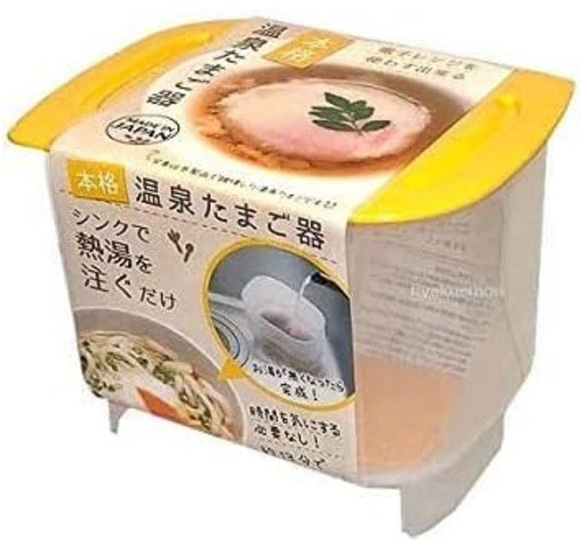 온천 달걀 전자레인지를 사용하지 않고 사용할 수 있다 싱크대에서 뜨거운 물을 붓기만 하면 된다 시간을 신경쓸 필요 없다 약 13분만에 본격 온타마 온천 달걀 일본제