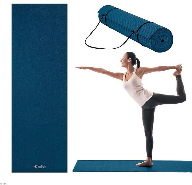 Gaiam Essentials 프리미엄 요가 매트 매트 운반용 끈 포함 남색 길이 182.9cm(72인치) x 너비 61.0cm(24인치) 두께 0.6cm(1 4인치), Navy