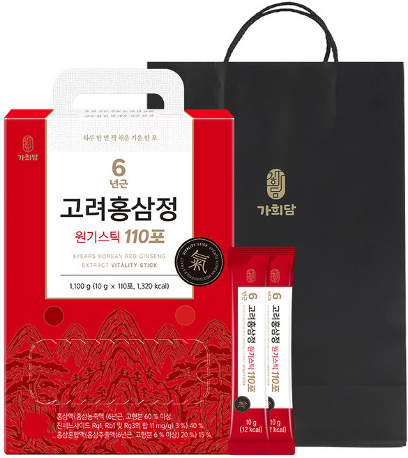 가희담 6년근 고려홍삼정 원기스틱 10g x 110포 홍삼스틱, 1박스, 1.1L