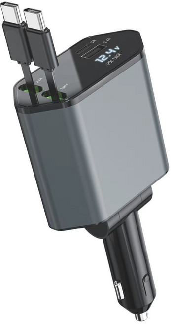 복우롱 120W 고속충전 차량용 4in1 충전기 신축케이블 내장 Type-C USB 멀티포트 충전기, C1, Type.c--Type.c