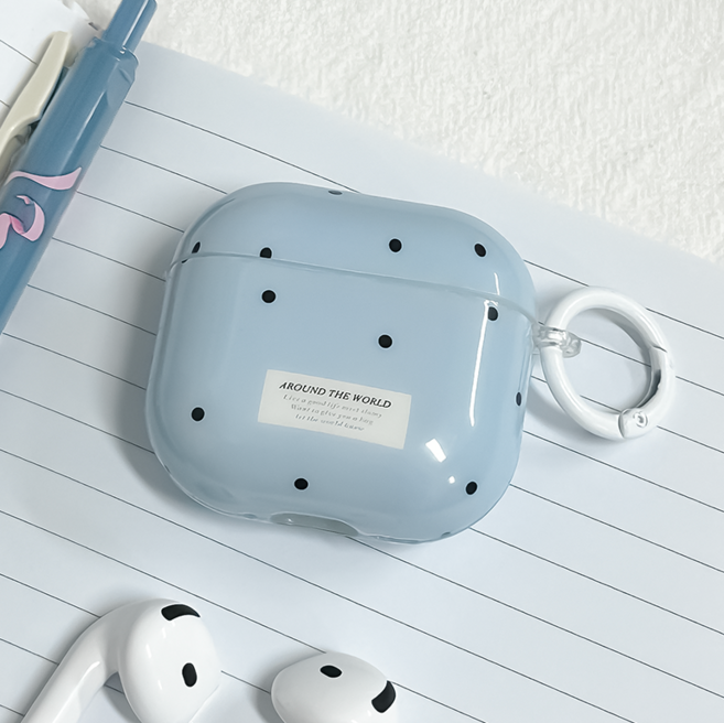 링고룸 에어팟 러브 도트 케이스 키링 세트 보호 하드 실리콘 + 청소브러쉬 증정, 1개, 블루, 에어팟 1/2세대