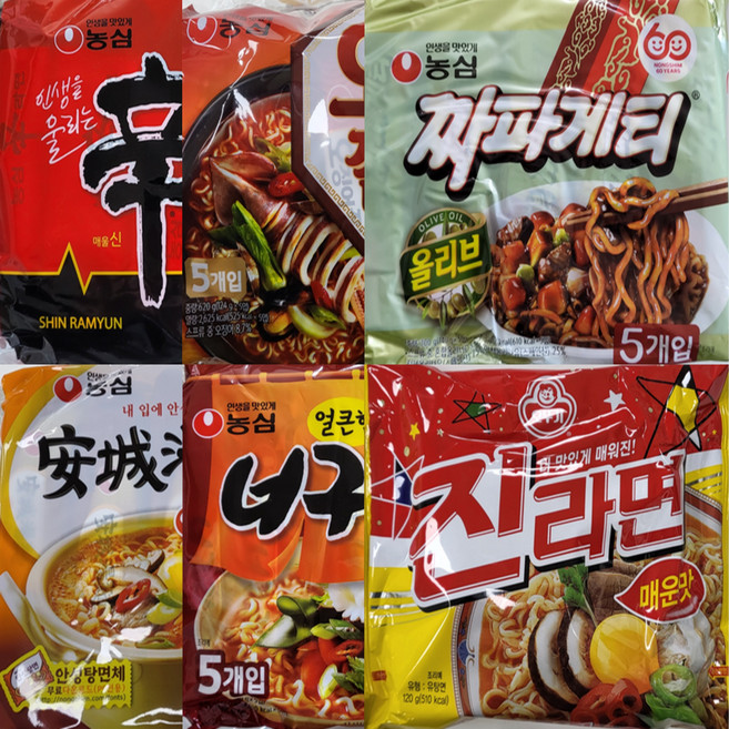 농심 라면 멀티팩 6종 (신라면+오징어짬뽕+짜파게티+안성탕면+너구리+진라면매운맛) 총 30입, 6팩