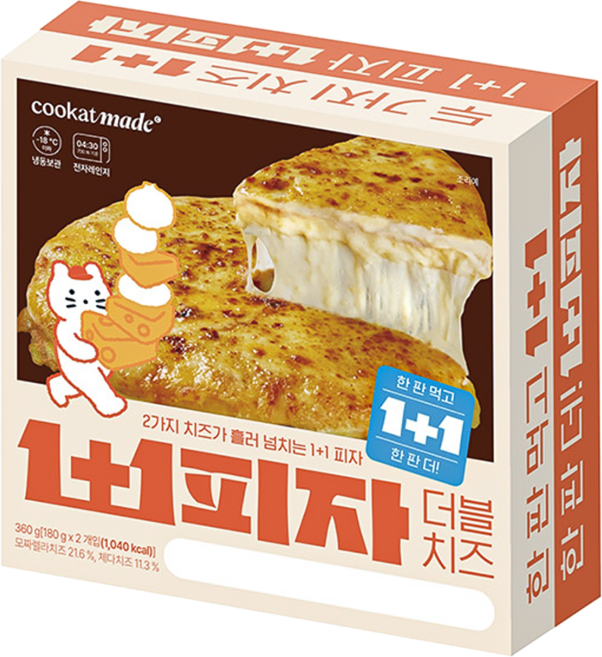 쿠캣 ㅃ(1+1)피자 더블치즈, 3개, 360g