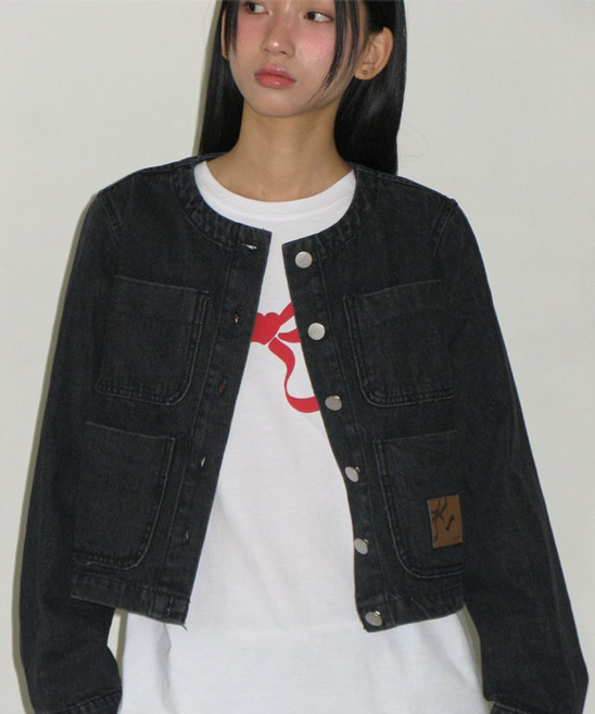 RONRON NON 카라 포켓 데님 자켓 블랙