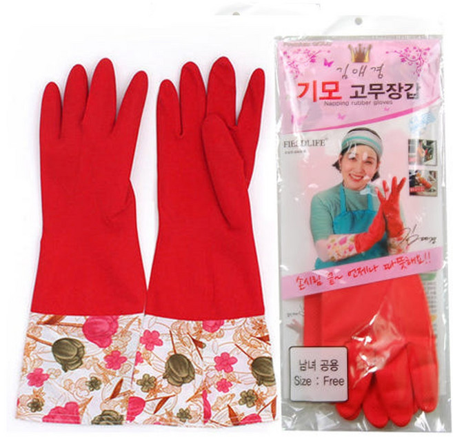 김애경 겨울 기모 고무장갑 남녀공용 방한 주방 설거지 청소 김장 2켤레 세트, 2개, FREE(one size), Basic(레드)