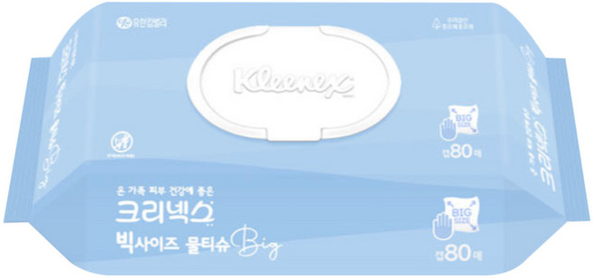 크리넥스 빅사이즈 물티슈 80매 큰사이즈 물티슈, 45g, 1개