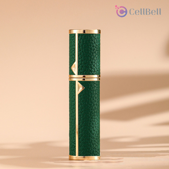 셀벨 천연소가죽 고급 향수케이스 휴대용 펌핑 자동 하단 충전 리필 향수공병 5ml, 1개, 그린, 천연 소가죽케이스