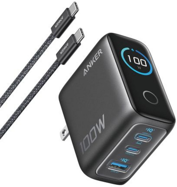 Anker Charger (100W 3 Ports) with USB-C & USB-C 케이블 다크 그레이