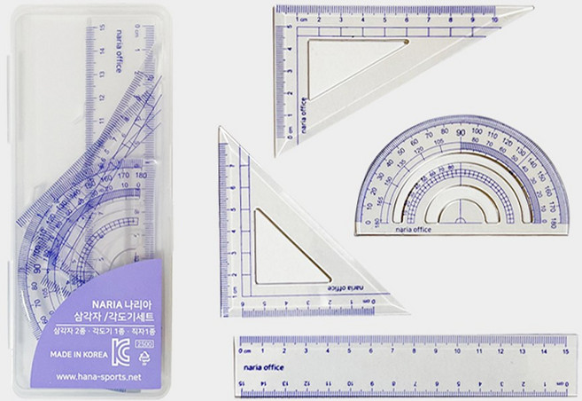 나리아 KC 국내생산 각도기 삼각자 직자 제도 세트 직각 이등변 초등학교 준비물 수학, 1개
