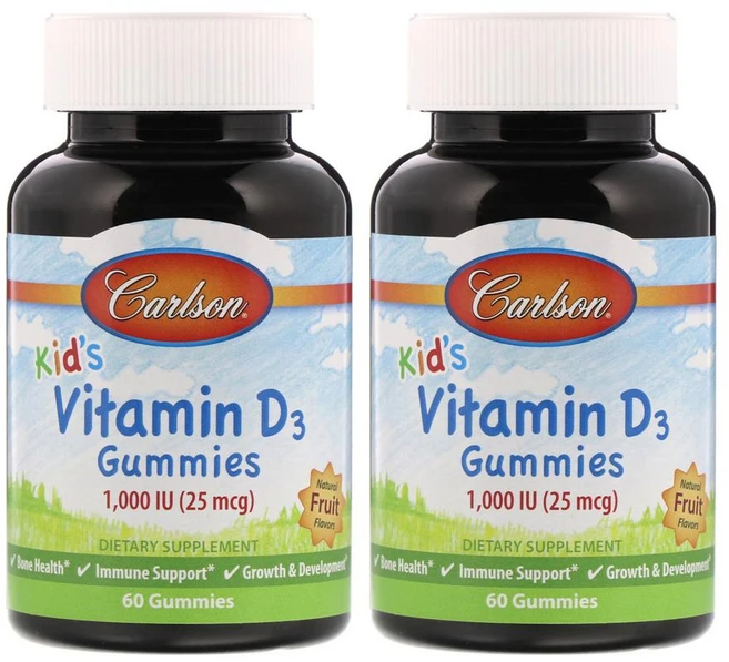 [1+1] Carlson Labs 칼슨 랩스 키즈 비타민D3 구미젤리 과일향(딸기 레몬 오렌지맛) 25mcg(1 000IU) 구미젤리 60개 콜레칼시페롤 함유 - 쿠팡