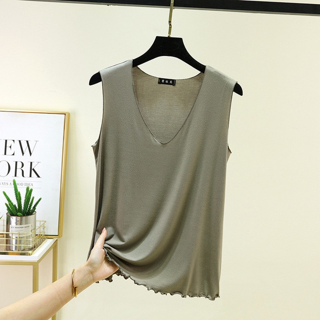 여성 빅사이즈 모달 브이넥 민소매 티셔츠 KX-2626