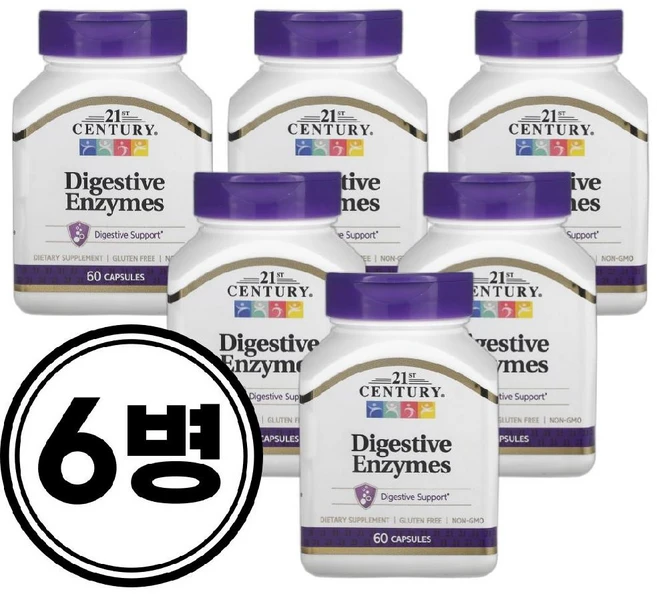 (6병) 21st Century 소화효소 아밀라아제 프로테아제 리파아제 60캡슐, 60정 - 쿠팡