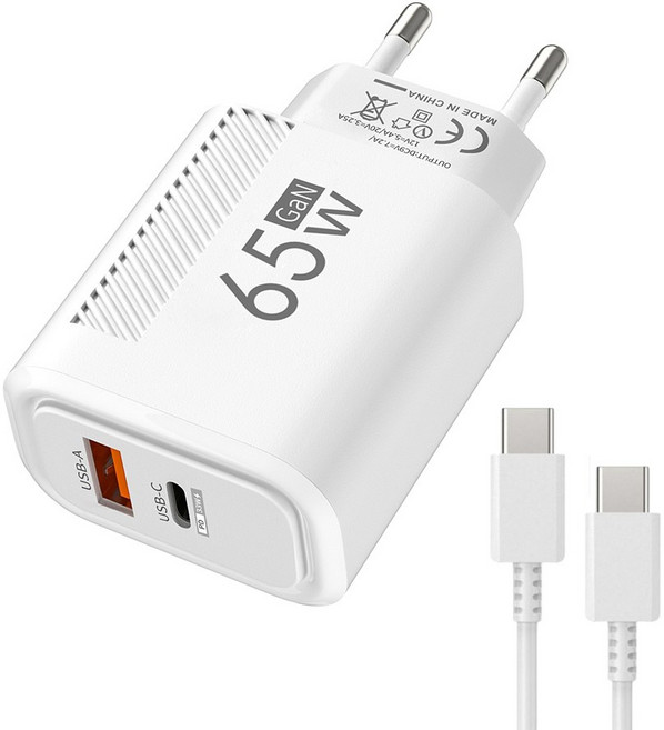 PD 60W GaN 유형 C USB C 고속 충전기 USB PD 케이블 빠른 충전 EU 플러그 iPhone 용 휴대 전화 전원 어댑터, EU White, 1개