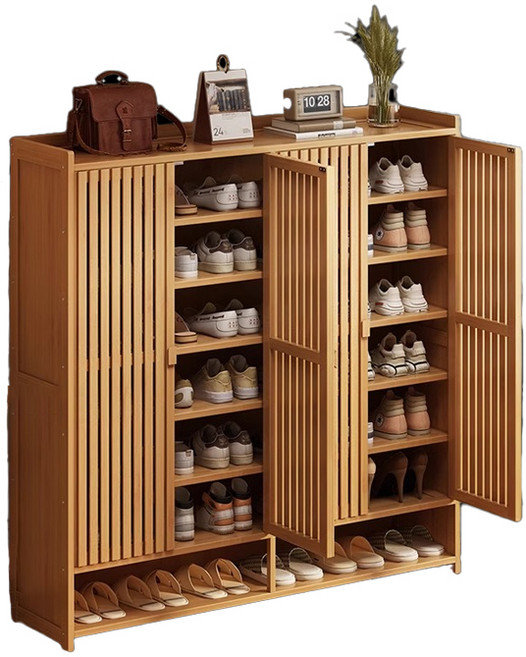 八層四門竹製鞋櫃 簡約收納, 茶色4門, 8層