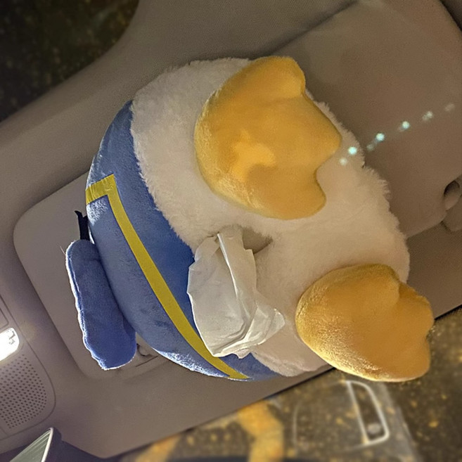 자동차 헤드레스트 차량용 도날드덕 캐릭터 쿠션 허리 목베개 인테리어, 티슈케이스, 1개