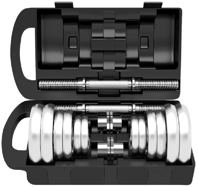 YORK FITNESS 純鐵電鍍啞鈴 豪華工具箱組 全新升級雙保險配件可變槓鈴, 1套, 20KG啞鈴組