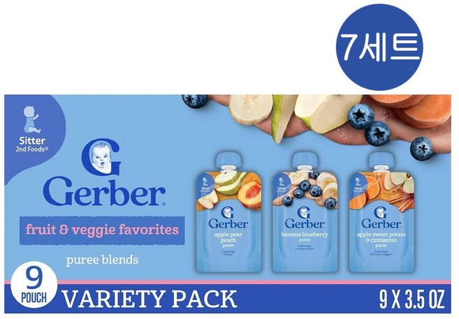 거버 토들러 푸드 프룻베지 페이보릿 반고형 이유식 혼합(3종9입) Gerber Fruit Veggie Favorites Variety, 63개, 99g