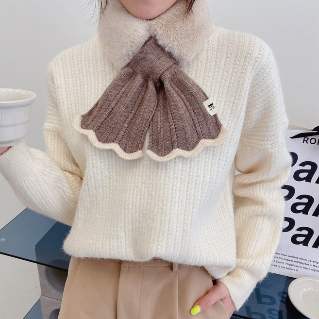 쁘띠 니트 퍼 리본 목도리 울 토끼털 머플러