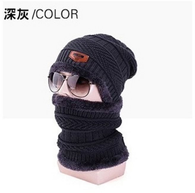 秋冬加絨毛線帽圍脖兩件套