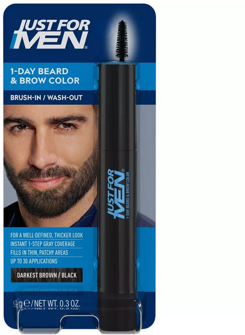 JUST FOR MEN 一日速效鬍鬚眉毛遮白髮染髮筆, 1個, 最深棕色 + 黑色