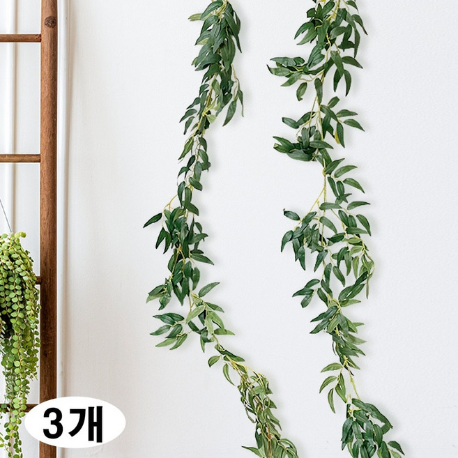 조화 행잉 공중식물 버드나무 덩쿨가지 벽걸이 인테리어 소품 2m, 3개, 그린